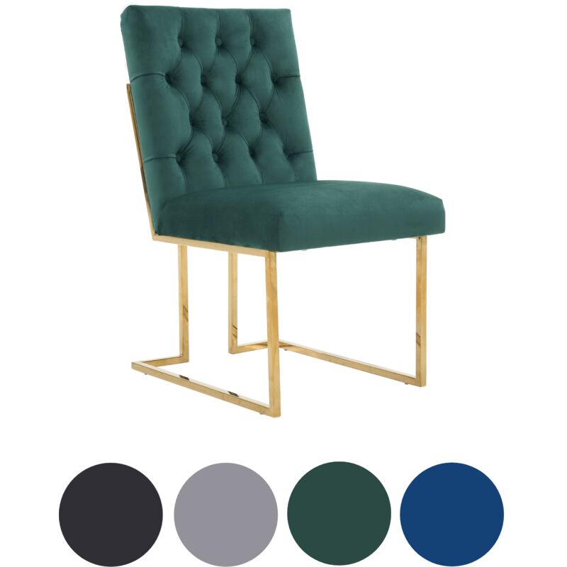 Single Green Siena Luxury Tufted Velvet Dining Chair with Gold Frame & Legs - Modern Upholstered Accent Chair