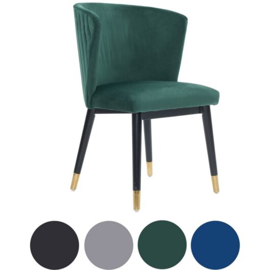 Single Green Sofina Modern Velvet Dining Chair with Tufted Back - Wooden Frame & Gold-Tipped Rubberwood Legs