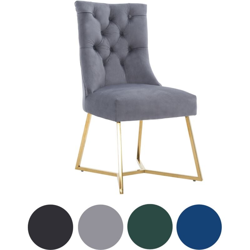 Single Grey Ambra Modern Velvet Dining Chair with Gold Legs & Ring Handle - Tufted Back, Plush Foam Seat, Luxury Accent Chair