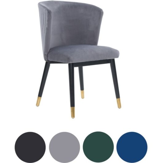 Single Grey Sofina Modern Velvet Dining Chair with Tufted Back - Wooden Frame & Gold-Tipped Rubberwood Legs