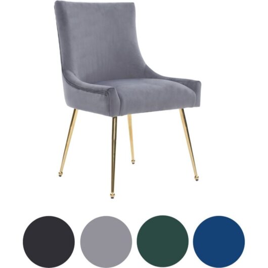 Single Grey Viviana Velvet Dining Chair with Gold Legs and Ring Handle - Modern Upholstered Accent Chair
