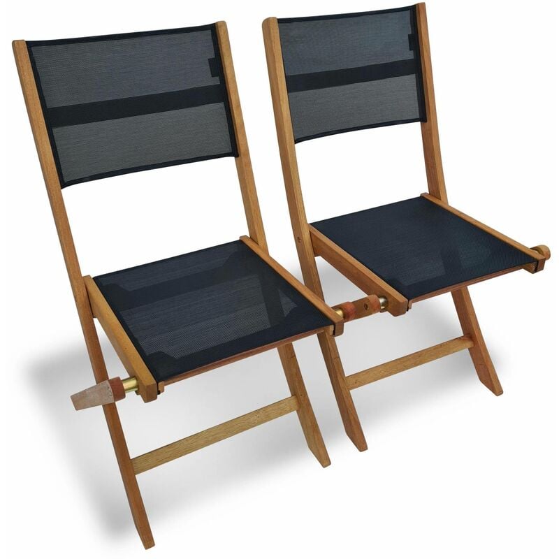 Sweeek - Pair of foldable wooden garden chairs, Almeria, Black, 54x58.7x89 cm