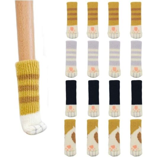 Tinor - 16 Pcs Creative Chair Socks Cute Cat Paw Pattern Chair Leg Caps for Table Legs and Chair Feet