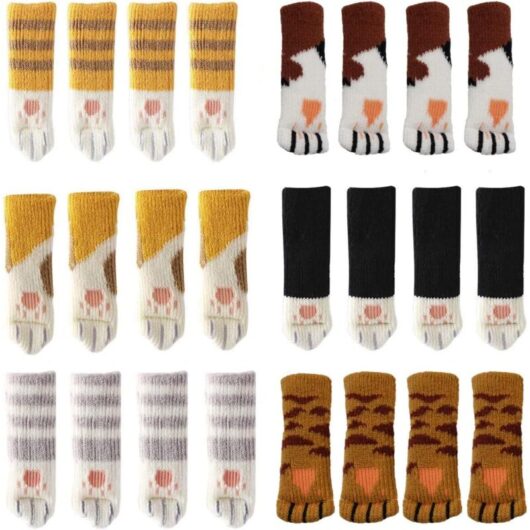 Tinor - 24 Cute Cat Paw Chair Socks Chair Leg Covers Floor Protectors Anti-Scratch Anti-Noise 24PCS(6 sets)