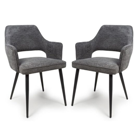 Tipton Dark Grey Fabric Dining Chairs In Pair