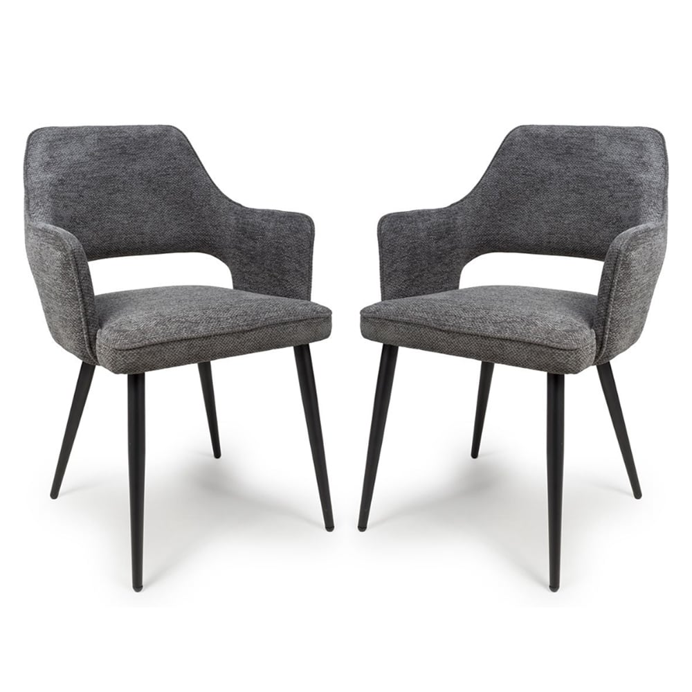Tipton Dark Grey Fabric Dining Chairs In Pair