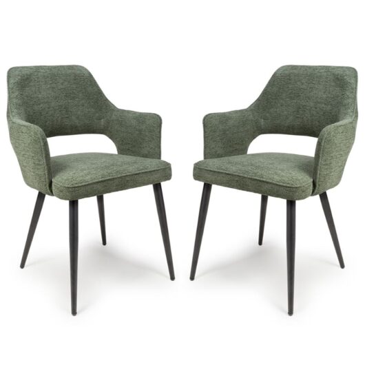 Tipton Green Fabric Dining Chairs In Pair