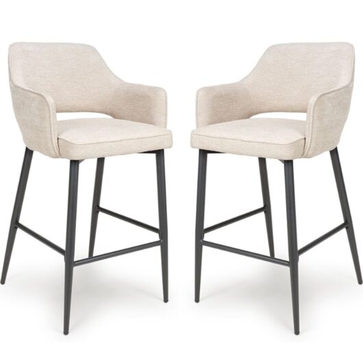 Tipton Natural Fabric Bar Chairs In Pair