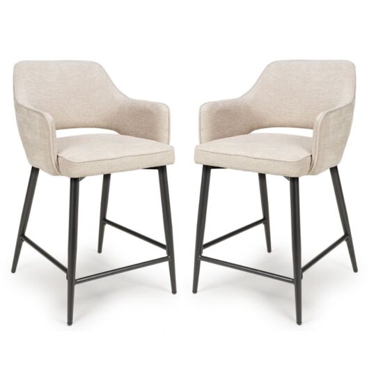 Tipton Natural Fabric Counter Dining Chairs In Pair