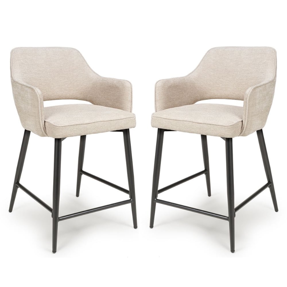 Tipton Natural Fabric Counter Dining Chairs In Pair