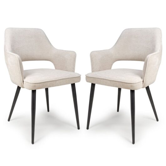 Tipton Natural Fabric Dining Chairs In Pair