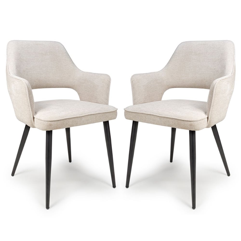 Tipton Natural Fabric Dining Chairs In Pair