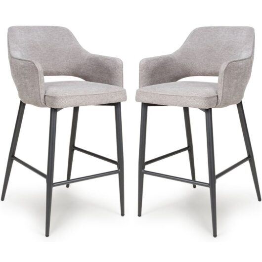 Tipton Pewter Fabric Bar Chairs In Pair