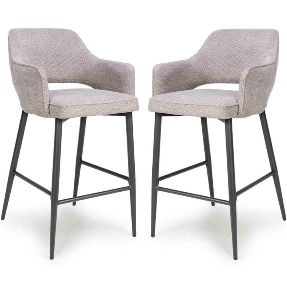 Tipton Pewter Fabric Bar Chairs In Pair