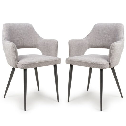 Tipton Pewter Fabric Dining Chairs In Pair