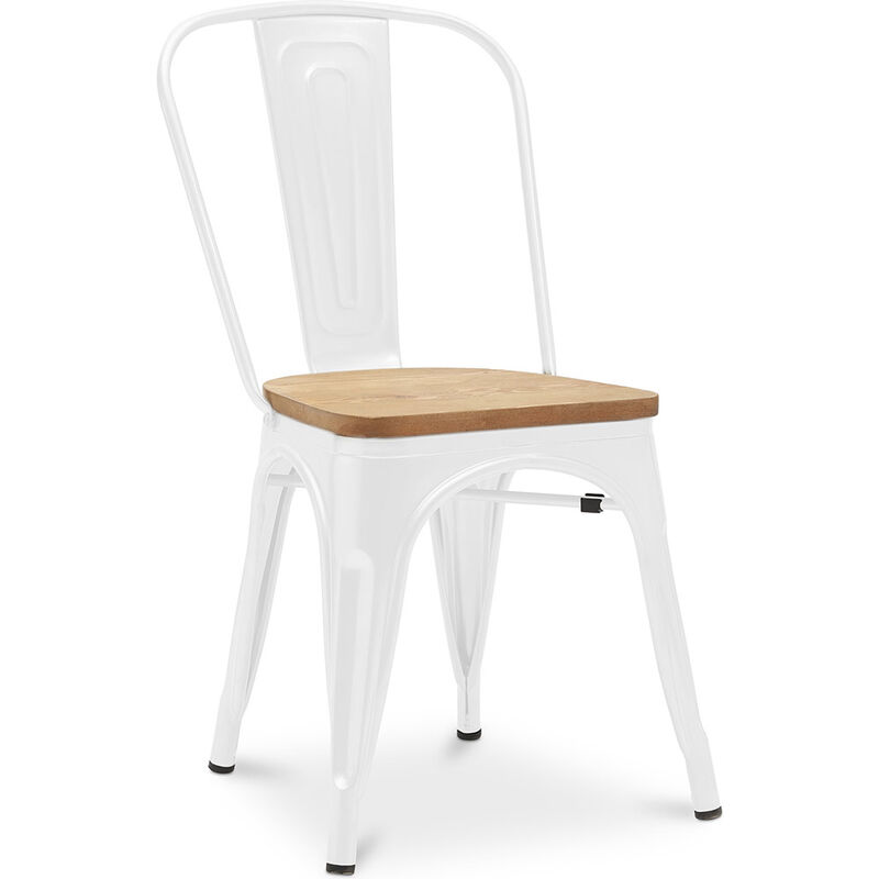 Tolix Style - Dining Chair - Industrial Design - Steel and Wood - New Edition - Stylix White