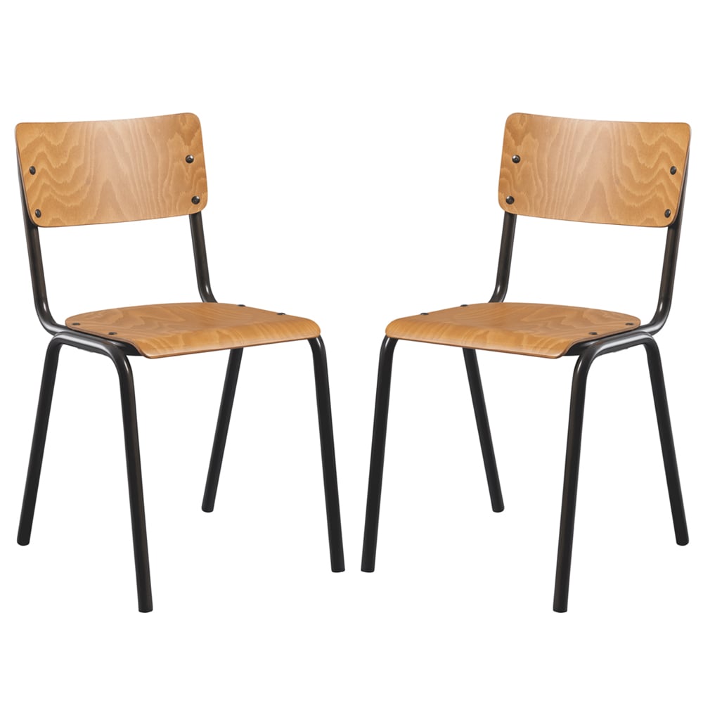 Toulouse Oak Wooden Stacking Bar Chairs In Pair