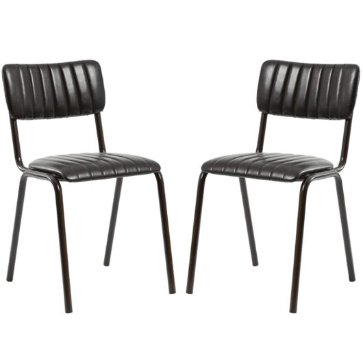 Toulouse Vintage Black Faux Leather Stacking Bar Chairs In Pair