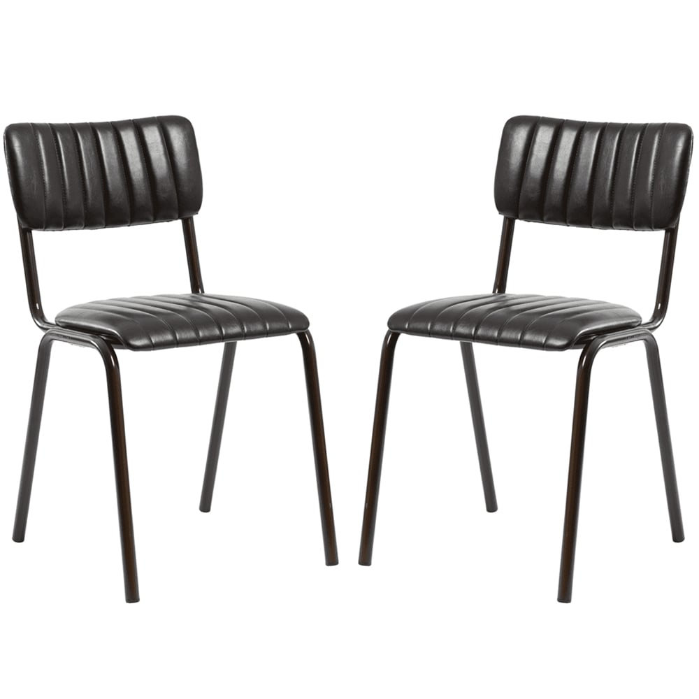 Toulouse Vintage Black Faux Leather Stacking Bar Chairs In Pair