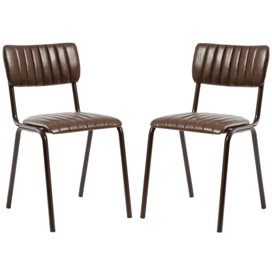 Toulouse Vintage Brown Faux Leather Stacking Bar Chairs In Pair
