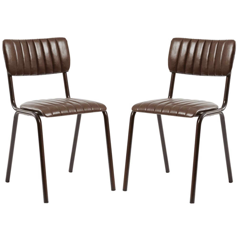 Toulouse Vintage Brown Faux Leather Stacking Bar Chairs In Pair