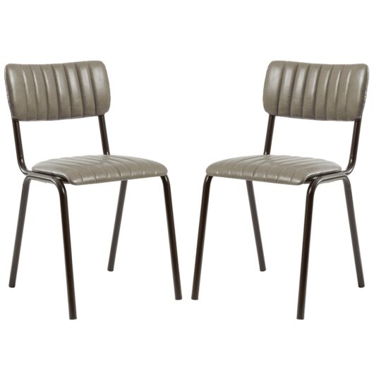 Toulouse Vintage Dark Grey Faux Leather Stacking Bar Chairs In Pair