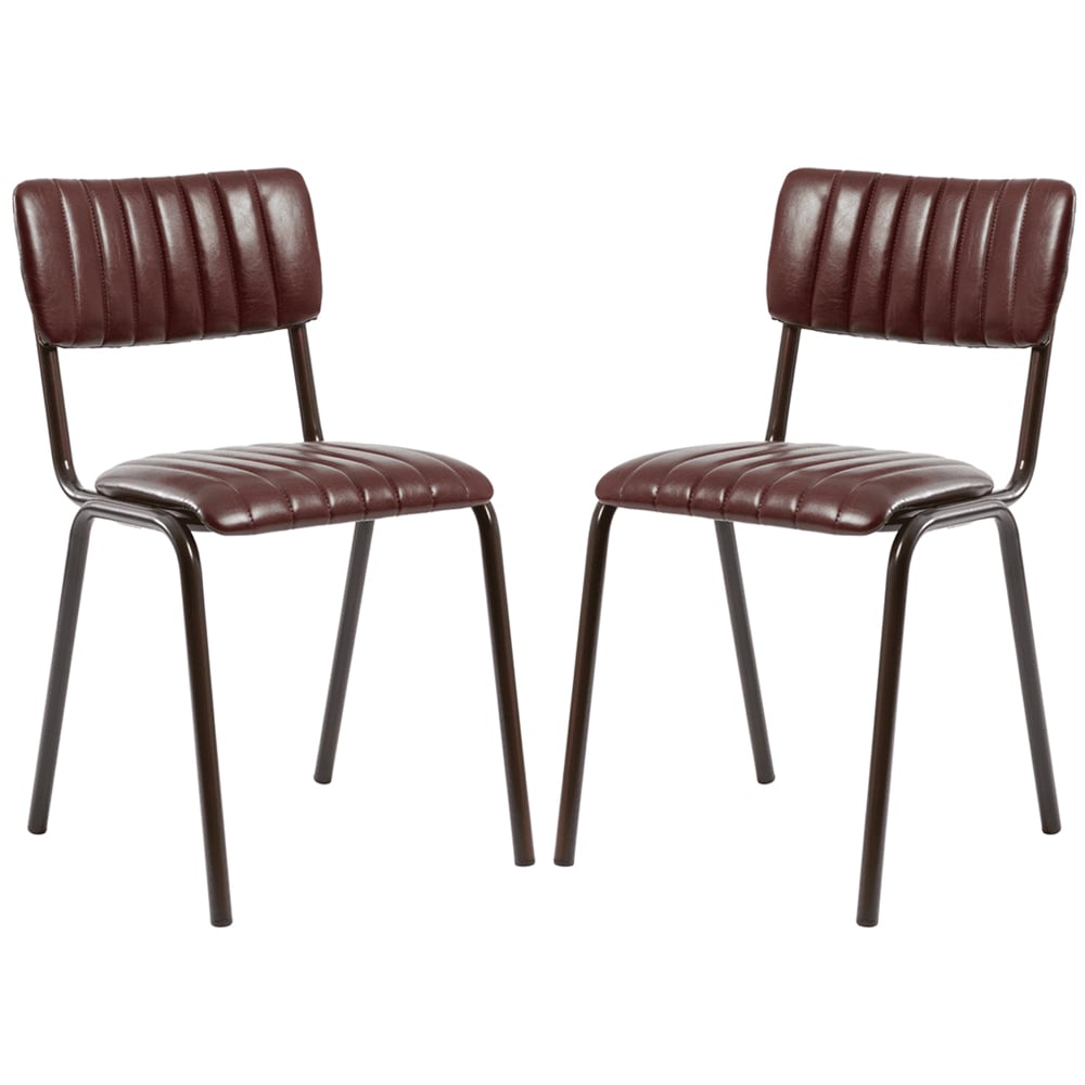 Toulouse Vintage Red Faux Leather Stacking Bar Chairs In Pair