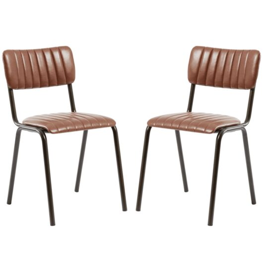 Toulouse Vintage Tan Faux Leather Stacking Bar Chairs In Pair