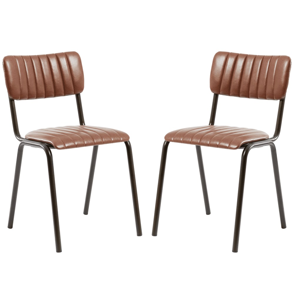 Toulouse Vintage Tan Faux Leather Stacking Bar Chairs In Pair