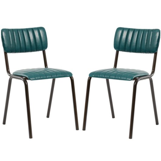 Toulouse Vintage Teal Faux Leather Stacking Bar Chairs In Pair