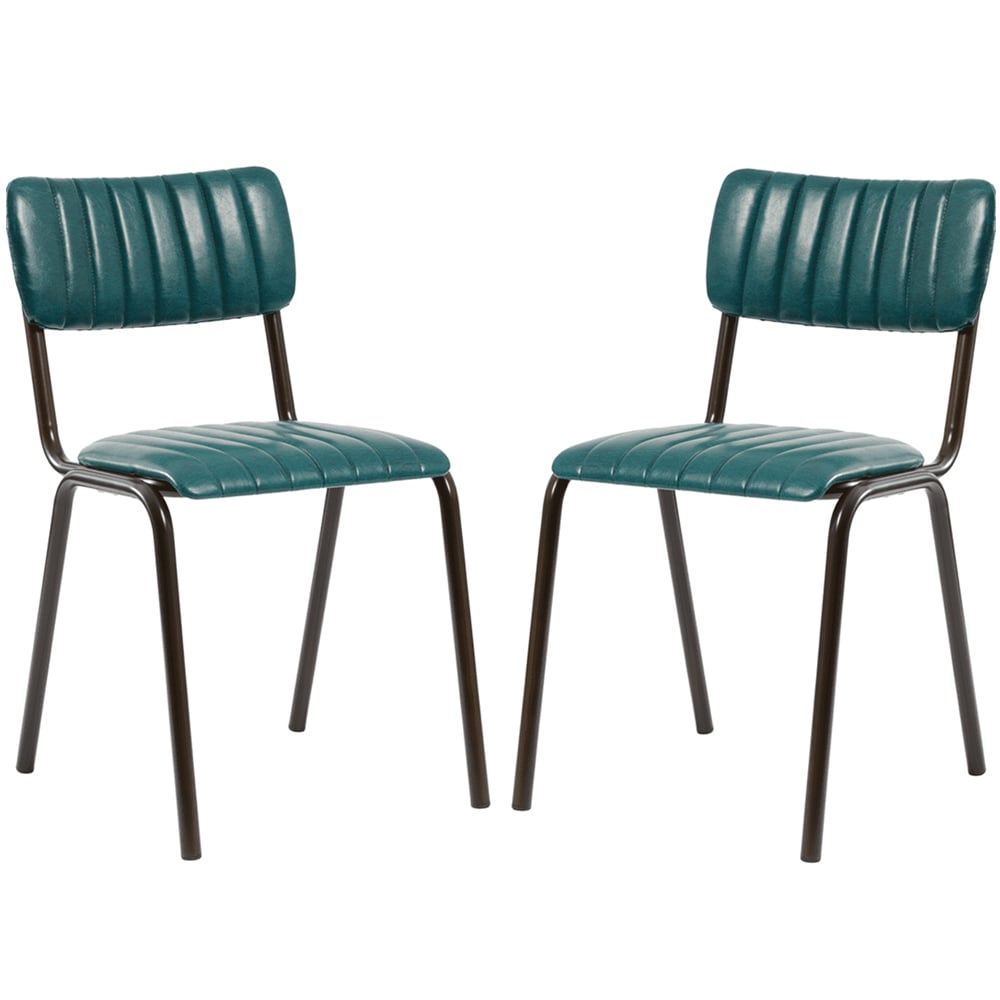 Toulouse Vintage Teal Faux Leather Stacking Bar Chairs In Pair