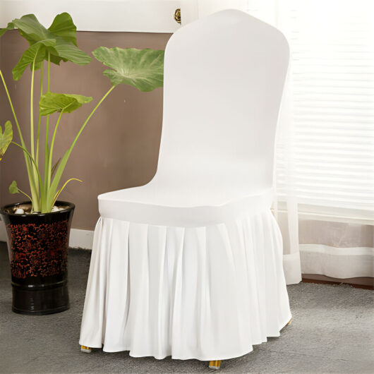 Unho - 100 pieces White Spandex Chair Cover Ruffled Pleated Skirt Slipcover Hotel Ceremony Wedding