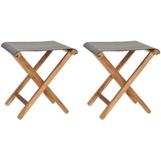 Vidaxl - Folding Chairs 2 pcs Solid Teak Wood and Fabric Dark Grey