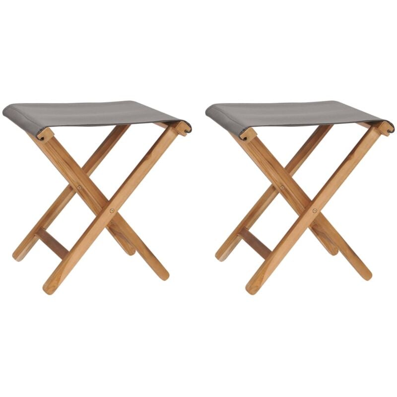 Vidaxl - Folding Chairs 2 pcs Solid Teak Wood and Fabric Dark Grey
