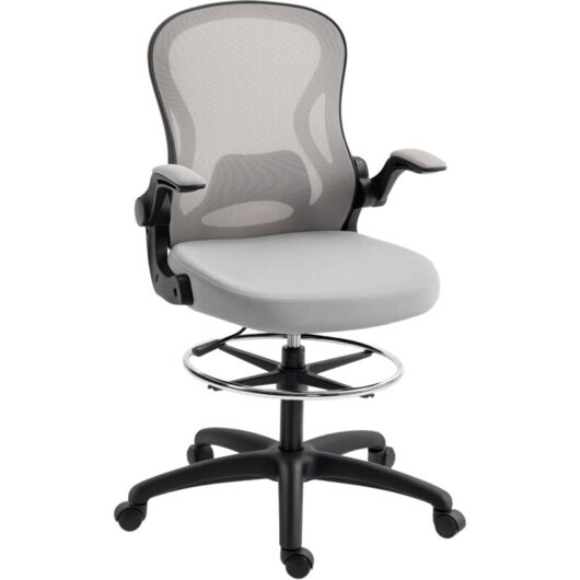 Vinsetto - Draughtsman Chair Mesh Chair w/ Adjustable Footrest Ring, Grey