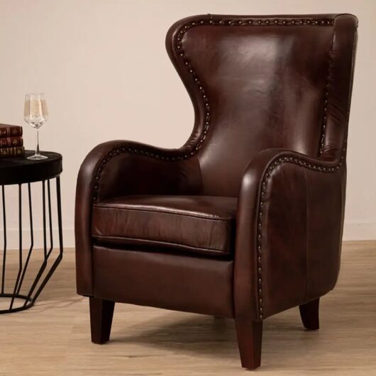 Viroqua Genuine Leather Bedroom Chair In Dark Coffee