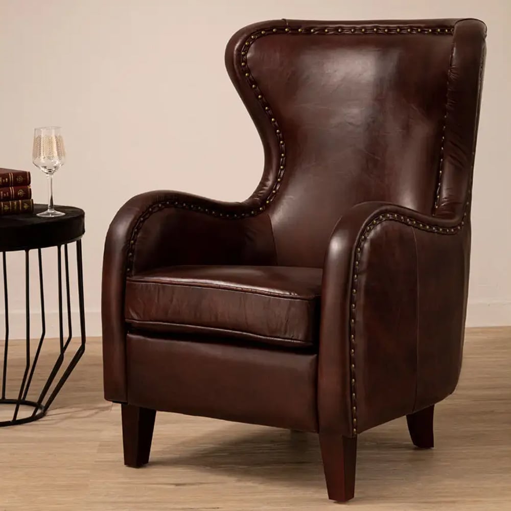 Viroqua Genuine Leather Bedroom Chair In Dark Coffee