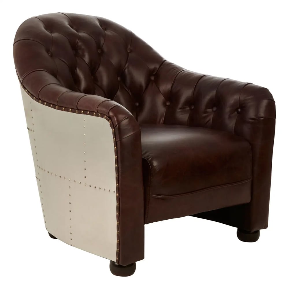 Viroqua Genuine Leather Classic Bedroom Chair In Brown