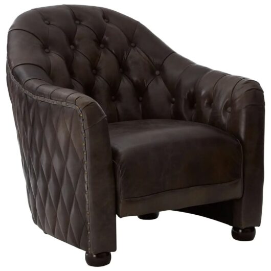 Viroqua Genuine Leather Classic Bedroom Chair In Grey