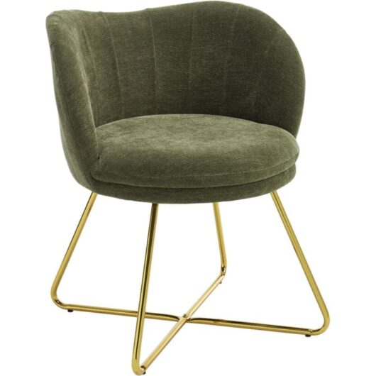 Wahson Accent Chair in Chenille Modern Occasional Tub Chair Elegant Vanity Chair with Gold Crossed Legs for Bedroom Living Room, Green