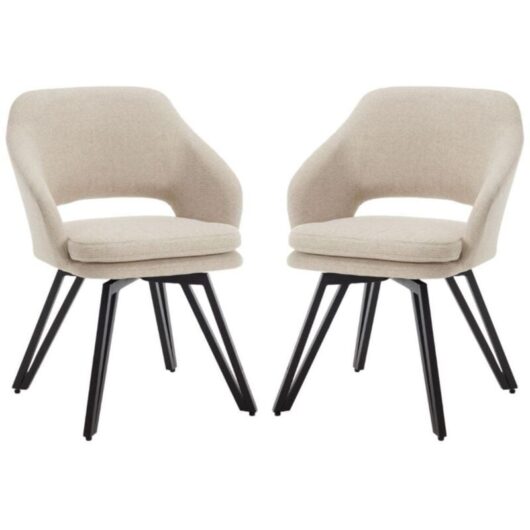 Wahson Dining Chairs 2Pcs in Linen Corner Chairs Upholstered Swivel Leisure Chairs with Armrest for Kitchen Living Room, Oatmeal