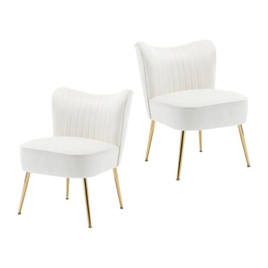 Wahson Office Chairs - Accent Chair 2Pcs in Velvet Upholstered Occasional Tub Chair with Metal Legs for Living Room Bedroom, Beige, Wahson