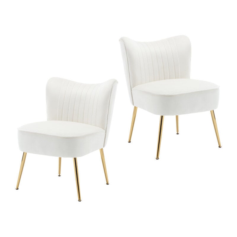 Wahson Office Chairs - Accent Chair 2Pcs in Velvet Upholstered Occasional Tub Chair with Metal Legs for Living Room Bedroom, Beige, Wahson