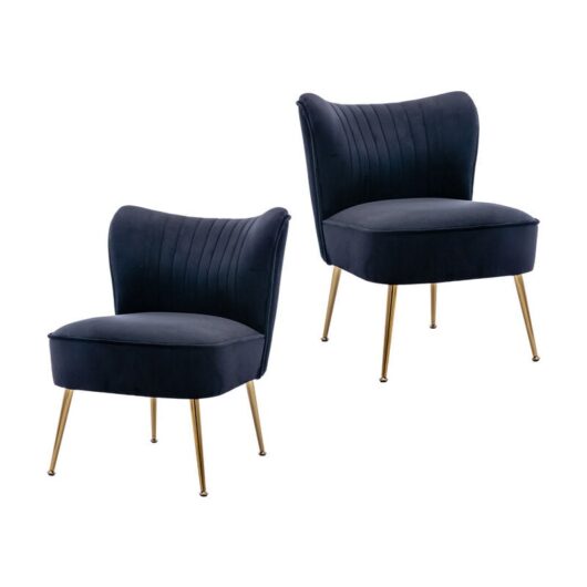 Wahson Office Chairs - Accent Chair 2Pcs in Velvet Upholstered Occasional Tub Chair with Metal Legs for Living Room Bedroom, Black, Wahson