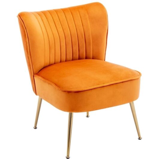 Wahson Office Chairs - Accent Chair in Velvet Upholstered Occasional Tub Chair with Metal Legs for Living Room Bedroom, Orange, Wahson