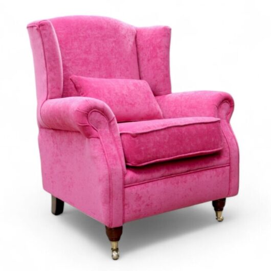 Wing Chair Fireside High Back Armchair Pimlico Fuchsia Pink Fabric
