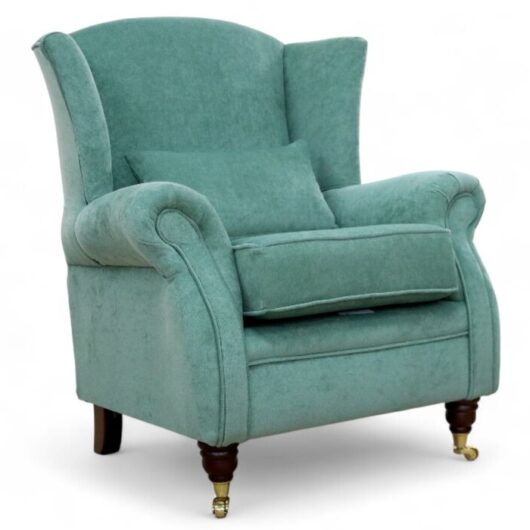 Wing Chair Fireside High Back Armchair Pimlico Jade Green Fabric