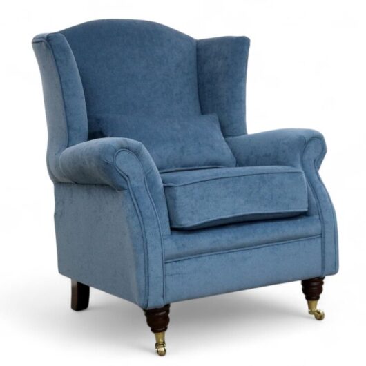 Wing Chair Fireside High Back Armchair Pimlico Marine Blue Fabric