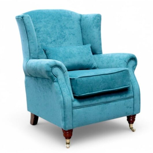 Wing Chair Fireside High Back Armchair Pimlico Petrol Blue Fabric