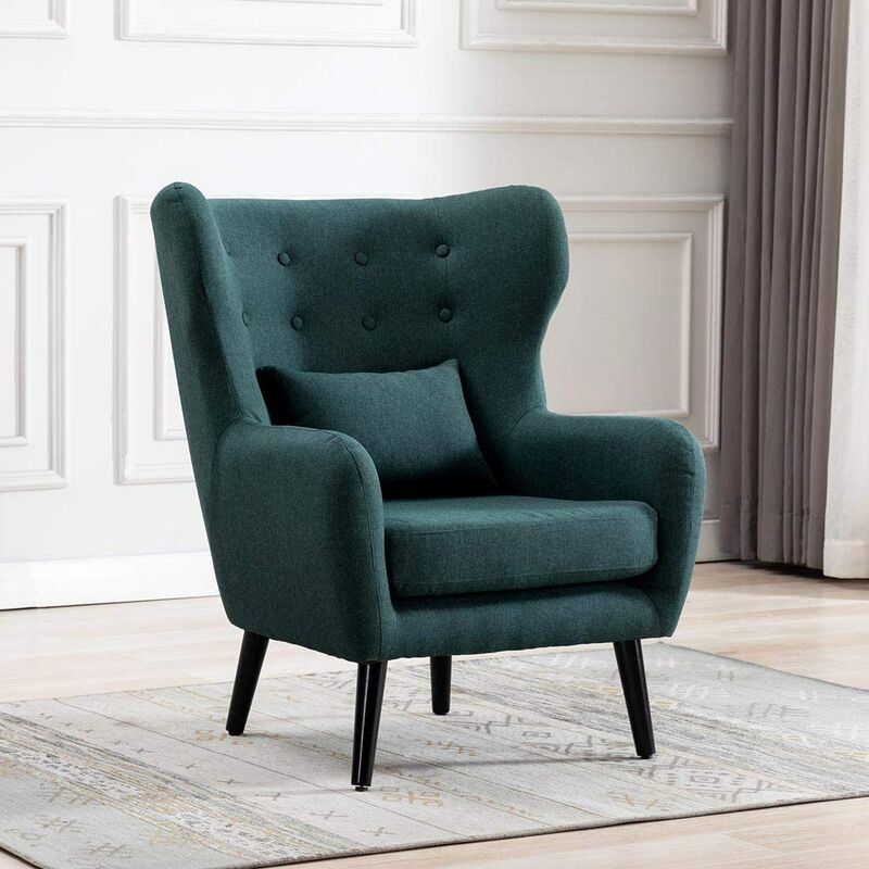 Winslow Wing Back Occasional Fabric Lounge Accent Chair Living Room Armchair Green without Footstool